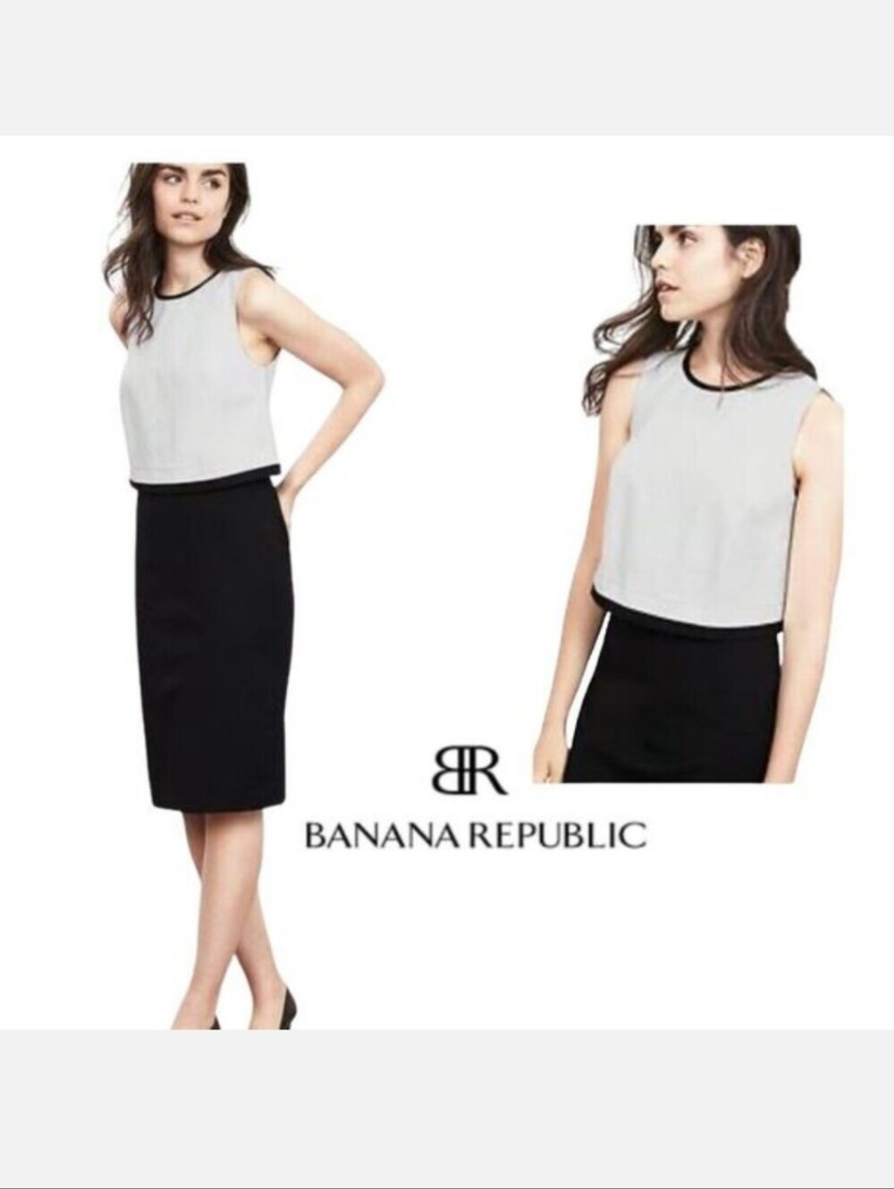 NEW Banana Republic Sloan Black White Color Block Ponte Shift Dress Stretch 14 - Picture 5 of 9